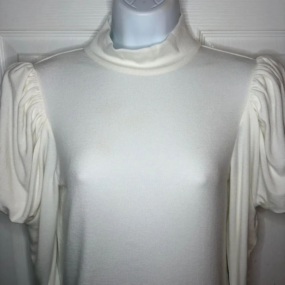 Rebecca Taylor Port Mutton-Sleeve Mock Neck Top White Cotton Blend Long Sleeve M - Picture 6 of 12